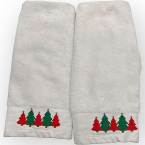 CASABA Christmas Winter Holiday Trees Kitchen Hand Towels Set of 2